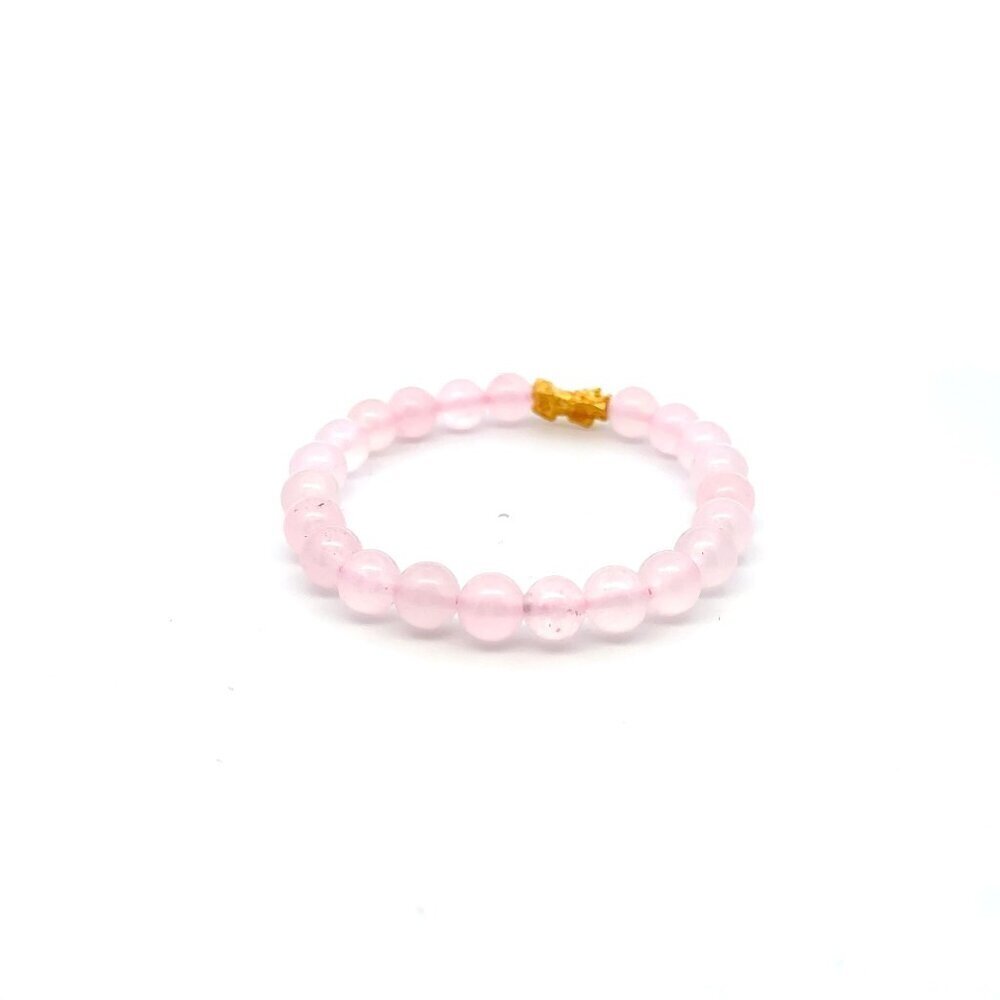 24K Gold Piyao Pixiu Lucky Charm Bracelet Gemstones Rose Quartz 8mm S6.75" - Picture 5 of 5